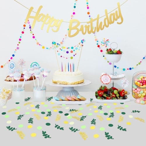 Lot de 301 confettis pour anniversaire - Décoration de table d'anniversaire - Vert - Doré - Happy Birthday - Guirlande - Confettis - Pour anniversaire - Pour homme et femme