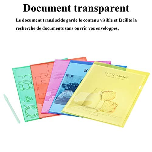 ZCZN 42 Pcs Pochette Plastique A4, Chemises à coin Pochette Document 6 Couleurs Vives Transparent Plastique Sous Chemises Rigide pour Ranger et Classer Papiers, Documents, etc - 31 * 22 cm