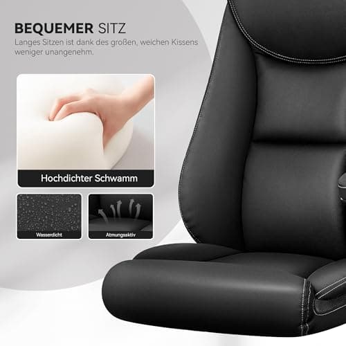 DoChair Chaise Bureau, Chaise de Bureau Ergonomique avec accoudoirs Flexibles, Fauteuil de Bureau avec avec Fonction d'inclinaison et réglable en Hauteur, Chaise Bureau PU Cuir, Noir