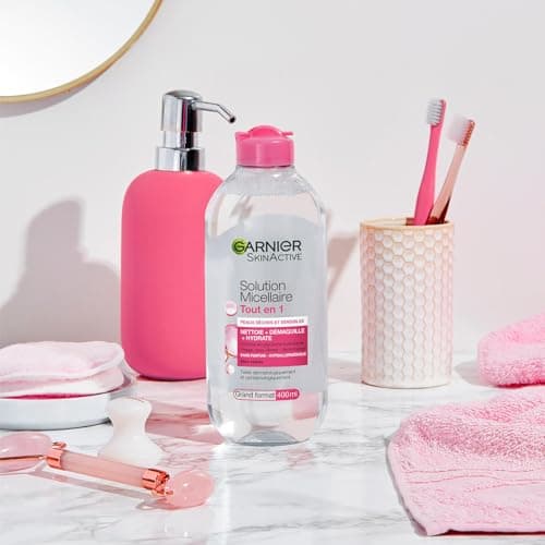 GARNIER Skin Active - Solution Micellaire Tout-En-1 - Nettoie, Démaquille & Hydrate - Micelles & Glycérine Hydrantante - Sans Parfum - Visage, Yeux, Lèvres - Peaux Sèches & Sensibles - 400 ml