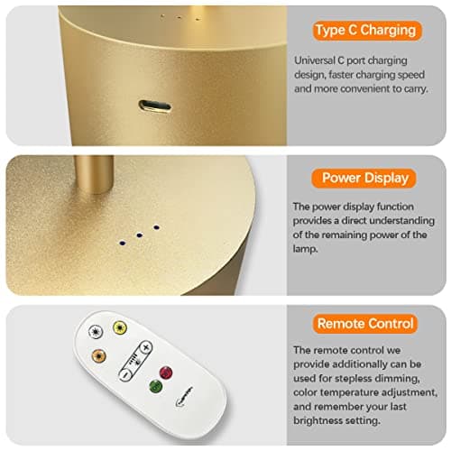 Hapfish Lampes de table sans fil, lampe de bureau LED rechargeable 8000mAh avec télécommande, 3 modes de couleur, lumières modernes à piles pour chambre, bureau, salle à manger