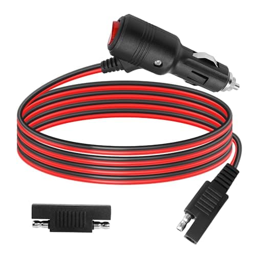GELRHONR Adaptateur SAE vers allume-cigare avec interrupteur, prise allume-cigare de voiture 12 V vers SAE 2 broches Quick Release - Câble de charge avec fusible 15 A pour voitures, motos, RV-6,5