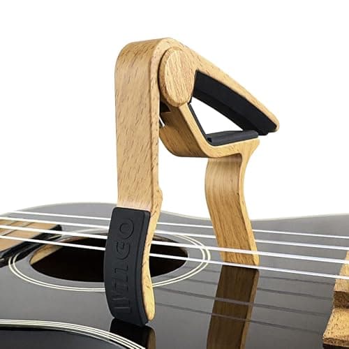 WINGO Capodastre Guitare, Alliage Capo de Guitare Pour 6 Cordes Folk Guitare Acoustique, Guitare Electrique et Ukulélé avec 5 Médiators, Original Bois Couleur.