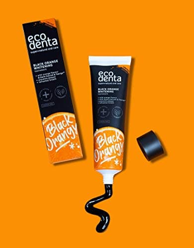 Ecodenta Dentifrice au Charbon Actif Dents Blanches Sans Fluor I Dentifrice au Charbon Noir Blanchiment des Dents I Dentifrice Blanchiment des Dents au Charbon Actif Noir Saveur Orange 100ml