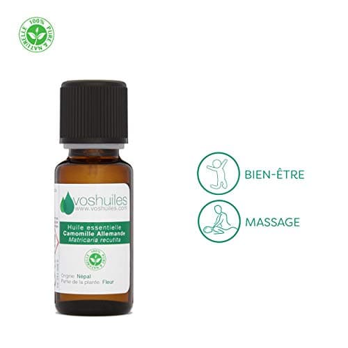 Voshuiles - Huile Essentielle Camomille Allemande - 5mlUtilisation par Voie Cutanée - à Diluer dans Huile Végétale - 100% Pure et Naturelle - HEBBD - Entreprise Française