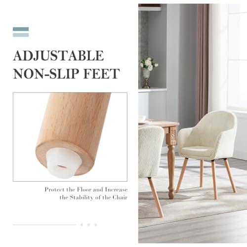 WOLTU Chaise de Salle à Manger, Lot de 2 Chaises, Chaise Ergonomique, Chaise de Cuisine avec Accoudoirs, Chaise Rembourrée avec Pieds en Bois Massif, en Velours Côtelé, Beige, EZS26cm-2