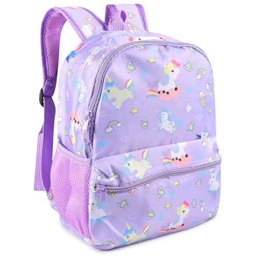 FGen Sac à dos licorne pour fille - Sac à dos mignon pour enfant - Avec poches latérales et sangle de poitrine - Sac d'école pour maternelle de 3 à 7 ans, a, M