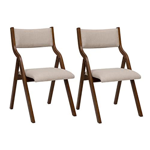 Ball & Cast Juego de 2 sillas de comedor plegables, Silla de oficina plegable Con estructura de Madera, sillas de cocina tapizadas portátiles Para actividades al Aire Libre, Color Gris Pardo