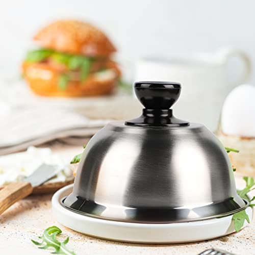 CPROSP 4X Cloche pour Hamburger INOX 16 * 9 cm, Cloche Chauffante pour Fondre Le Fromage, Cloche de Cuisson Burger avec 1 Mini-Tournevis, Cloche à Chaleur pour Steak