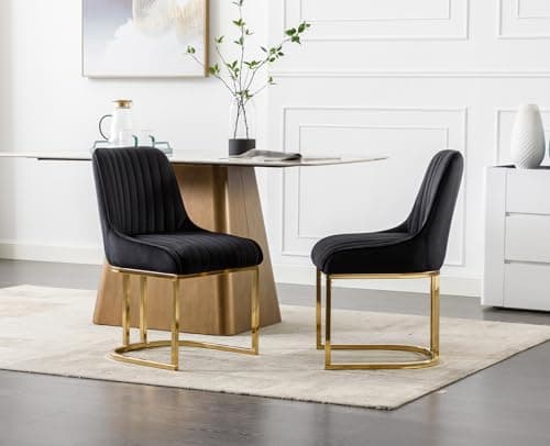 Wahson Chaises Salle à Manger Lot de 2 Chaises de Salle à Manger en Velours Chaise de Cuisine avec Pied Doré, Chaise Salle a Manger Moderne avec Coussin Épais, Noir