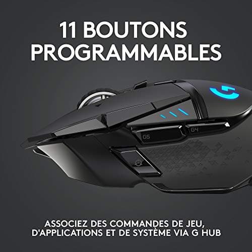 Logitech G502 LIGHTSPEED Souris sans Fil, Capteur Gaming HERO 25K, 25 600 PPP, RGB, Ultra-Léger, 11 Boutons Programmables, Batterie Longue Durée, POWERPLAY-compatible, PC, EU Packaging - Noire