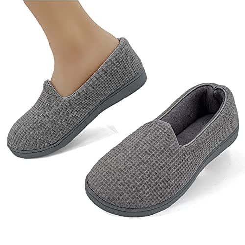 ofoot Chaussons Femme Maison Confort avec Dos Fermé,Pantoufles Mocassins Mousse Mémoire Intérieurs Extérieurs Antidérapants(36/37 EU,Gris Clair