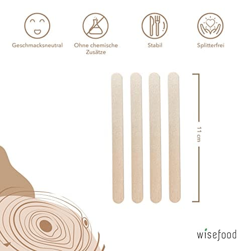 wisefood Lot de 100 bâtonnets de glace en bois naturel de 11 cm