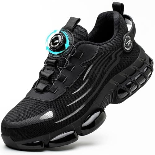 GUDECIUS Chaussures de Securité Légère Hommes Respirantes Femme Basket Securite Embout Acier Protection Chaussure Confortable Antidérapante Chaussure de Travail Noir 43 EU