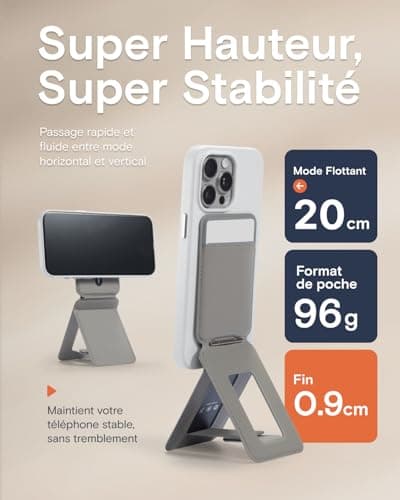 MOFT Porte Carte et Trépied Téléphone, Trépied Smartphone Support Téléphone Compatible avec Magsafe, Ajustable Pliable Support Téléphone avec 2 Porte Cartes, Magnétisme Fort (Taupe)