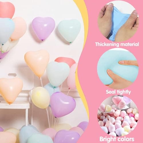 50 Pcs Ballon coeur Macarons, 10 Pouces Macarons Ballons en Latex en Forme de Cœur, Ballon Coeur Helium, Ballon Coeur Romantique,pour Engagement, Mariage, Valentine et Anniversaire fête Décoration