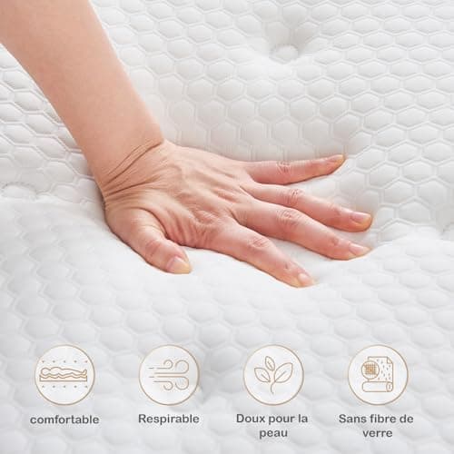 Hiepunos Matelas 140x190 cm, Épaisseur 26cm, Matelas à Ressorts Ensachés et à Mémoire de Forme, Hybride Matelas, 7 Zones de Confort, H3 Moyenne Ferme, Soutien Parfait, Respirant