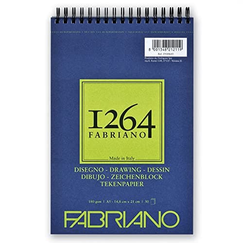 Honsell 19100645 Fabriano Disegno Bloc à dessin à spirale 1264 180 g/m2 Format A5 30 feuilles de papier blanc naturel satiné à grain moyen sans acide pour toutes les techniques à sec