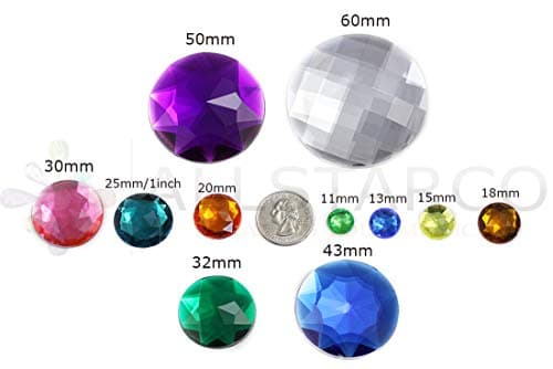 50mm Extra Large Self Adhesive Round Jewels Acrylic Rhinestones Stick on Plastic Gems for Cosplay - 2 Pieces (Crystal AB H702)