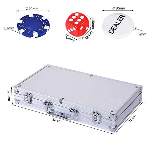 HOMCOM Mallette de Poker Coffret de Poker Complet avec 300 jetons 2 Jeux de Cartes + 2 clés Aluminium