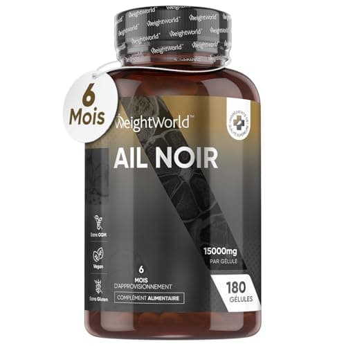 Ail Noir Fermenté 15000mg Extra Fort - 180 Gélules Vegan - S-Allylcystéine Allium Sativum Puissant (20:1) Allicine Inodore & Saveur - Riche En Vitamines & Minéraux - Ail Noir Gélules Garlic Capsules