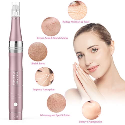 PELCAS Microneedling pour Visage, Dermapen Microneedling Professionnel avec 12 Aiguilles et 3 Vitesses - Soins Visage/Cou/Contour des Yeux, 0-2mm Stylo Microneedling