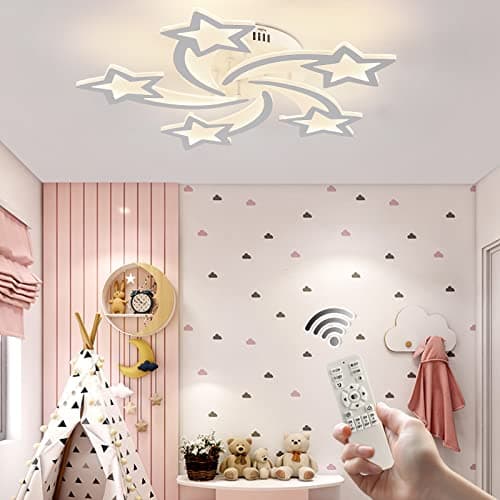 Qcyuui Dimmable Led Plafonnier 60w Plafonnier Acrylique Moderne, Lustre De Forme 5 Étoiles Éclairage Pour Plafond De Salon De Chambre D'enfant, Télécommande Inclus