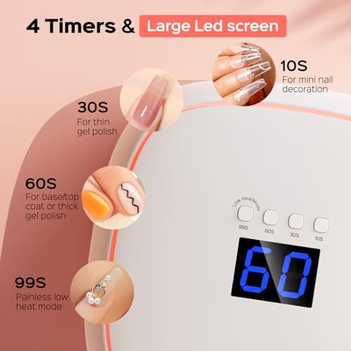 BOLASEN NO UV Lampe Ongles Gel, 60W Lampe LED Ongle avec Ceramic Tech, Professionelle No UV Lampe Ongle No Lésions Cutanées, Séchoirs à Ongles avec Base en Métal & Respiration Légère, HALO 10