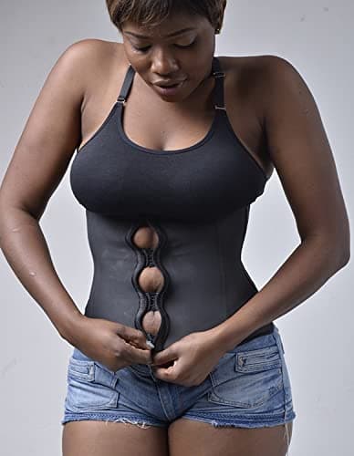 YIANNA Gaine Ventre Plat Femme Zipper Corset Minceur Waist Trainer Ceinture Amincissante Sudation Latex Body Gainant Sculptant Noir,2219 Size XS