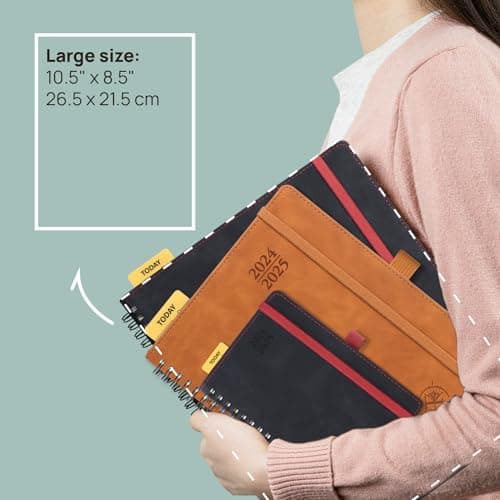 POPRUN Agenda 2025 Semainier D'août 2024 à déc 2025 Scolaire - Couverture Souple à Spirale, Onglets Mensuels, Papier 80 g/m2, Boucle de Stylo Autocollante - Format 26,5 x 21,5 cm, Rose Doux