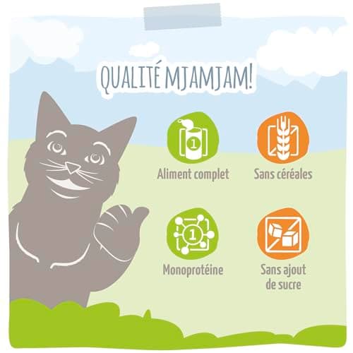 MjAMjAM - Premium Nourriture Humide pour Chats - Quetschie - Poulet délicat au potiron cuit à la Vapeur, Paquet de 12 (12 x 125 g), sans céréales avec Extra Viande