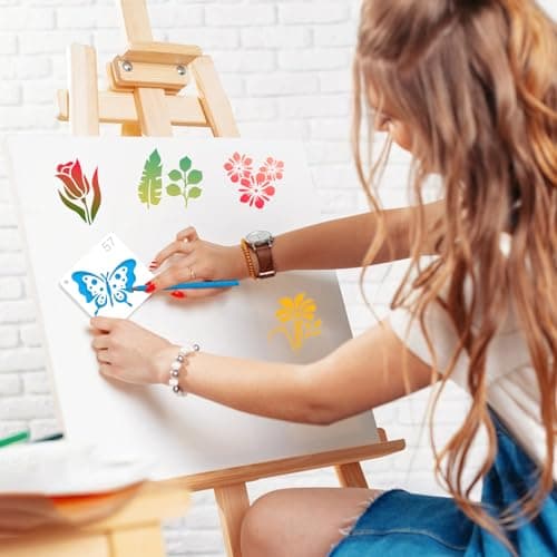JSRQT 64 Pièces Petits Pochoirs pour Peinture, Modèles de Pochoirs à Thème Nature Fleur Papillon Oiseau, Pochoirs Dessin Peinture Réutilisables en Plastique pour DIY Scrapbook Bois Wall Decor, 3’’