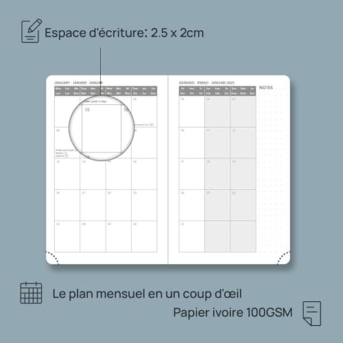 POPRUN Agenda de Poche 2025 A6 Semainier 16 x 10,5 cm - Couverture Souple en PU Cuir, Petit Agenda, D'Jan 2025 à Déc 2025-12 Mois, Signet à 2 rubans, Papier Certifié FSC® 100 g/m2, Rose