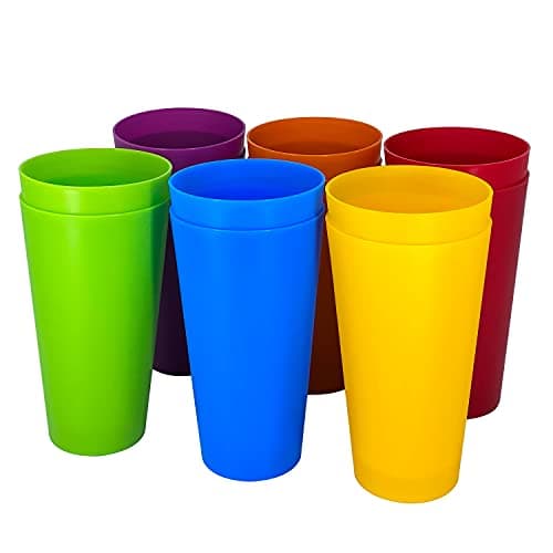 Yalin Lot de 12 grands verres en plastique incassables, passent au lave-vaisselle, sans BPA, 946 ml, 6 couleurs assorties