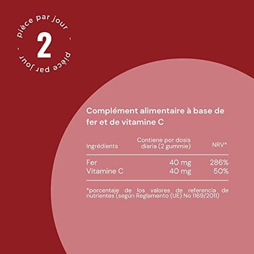 Gumtamin Gummies en fer Gumtamin avec vitamine C - Alternative hautement dosée aux comprimés et capsules de fer pour la carence en fer - 120 gummies végétaliens