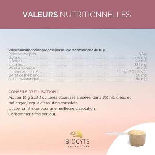 BIOCYTE Collagen Boost Vegan - Goût Mangue - Complément Alimentaire Densité et Fermeté de la Peau, Anti-Rides - Protéine de Pois, Acides aminés, Acide Hyaluronique, Vitamine C - 260g - 28 jours