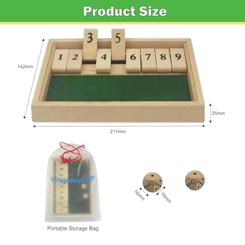 Shut The Box Jeu de Société en Bois, Classique-Jeu de Dés-Jeu de Rassemblement de la Famille Jouet de Voyage Convient avec Sac de Stockage Formation en Logique Mathématique Cadeau pour Enfants