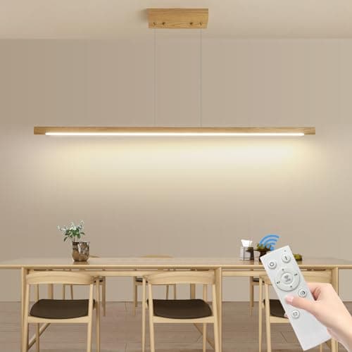 Mikeru 100cm Lampe Pendante Carrée En Bois De Frêne, Lampe Pendante Minimaliste Dimmable De 10% à 100% Luminaires Pendants Réglables En Hauteur