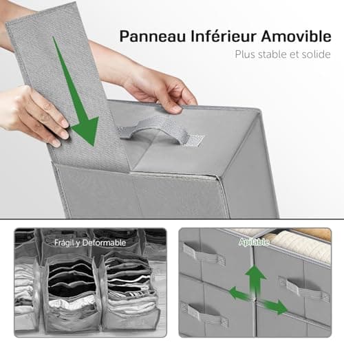 Captainfive Rangement Vetement 3 Pcs, Boite Rangement Vetement Dressing Pliable, Organisateur Tiroir, Organisateur Armoire Vetement Empilable, Lavable avec Poignées Latérales (M, 34 × 25 × 20 cm)