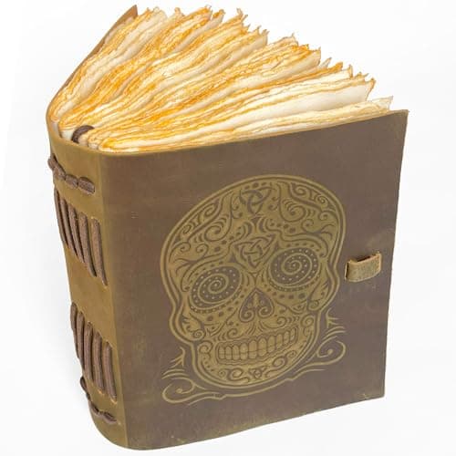 Journal en Cuir Vintage avec motif de Crâne Avec Papier À Bord Brûlé Cahier des Notes Antique Rustique, Parfait pour L'Écriture, Le Livre Des Ombres, Un Grimoire, Des Croquis, Des Dessins