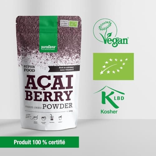 Purasana® Poudre de Baies d’Açaï Bio - Complément Alimentaire Superaliment, Riche en Antioxydants, Renforce l'Immunité, 100% Vegan & Sans Gluten, 100g