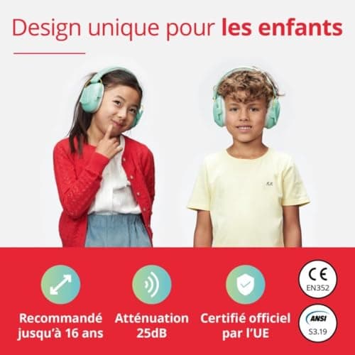 Alpine Muffy Casque Anti-Bruit : Protection auditive pour Enfants jusqu'à 16 Ans - CE Certifié - Confortable et réglable - Prévient Les Troubles auditifs - Robuste et Facile à Ranger – Menthe