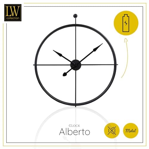 LW Collection Horloge Murale Alberto Noir 80 cm - Grande Horloge Murale Industrielle en Métal - Horloge Murale Moderne - Mouvement Silencieux - Horloge Silencieuse