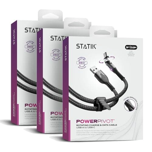 Statik PowerPivot Lot de 3 Câbles USB C 12 W - Angle Droit Avec Tête Rotative à 360° - Chargement Type C, Pivotant à 90 Degrés