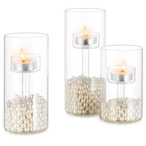 Inweder Bougeoir en Verre Lot de 3 Supports pour Bougies Chauffe-plat Bougeoir Décoratif Photophore Verre pour Mariage Fête Centre de Table Décor d'intérieur Convient aux Bougies Chauffe-plat Standard