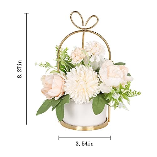 Hobyhoon Fleurs Artificielles avec Vase - Centre de Table Mariage Bouquet Floral d'Hortensia et Chrysanthème pour Décoration de Maison, Salon ou Bureau