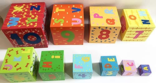 TOWO Cubes emboitables en Bois - Pyramide Cubes a empiler Bebe pour Apprendre à Compter - Lot de 10 Cubes éducatif -Montessori - Apprendre Les Animaux - Jouets en Bois éducatif pour Enfant 2 Ans