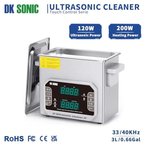 DK SONIC professionnel Nettoyeur à ultrasons Nettoyeur sonique 3L avec chauffage et panier pour prothèse dentaire, petites pièces métalliques, disque, circuit imprimé, outils de laboratoire, etc.