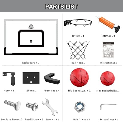 HYES 24" x 16" Panier de Basket Interieur pour Adultes et Enfants, Panier de Basket Chambre Kit avec 2 Ballons, Pompes, Jouet de Sport pour l'intérieur et l'extérieur