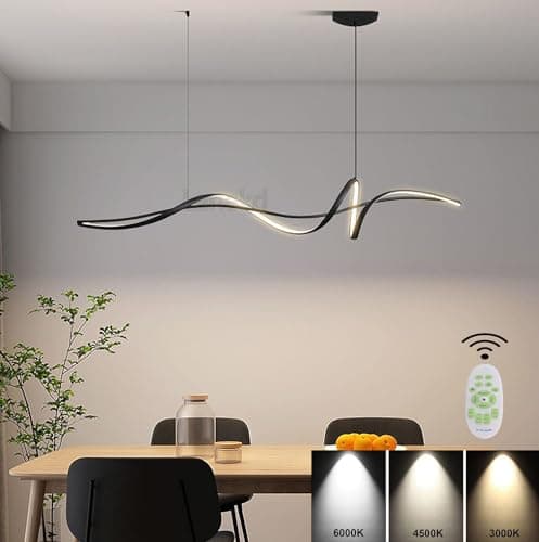 LED Lustre Salle à Manger Dimmable Suspension Luminaires Moderne Lampe à Suspension Dimmable Linéaire Spirale Design Hauteur Réglable Plafonnier pour Cuisine Salon Bureau Plafond Lampe (Noir, L100cm)